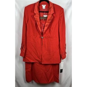 NEW $390 Lloyd Williams Red Beaded 3Pc Blazer Tank Skirt Set 18W Mother of Bride